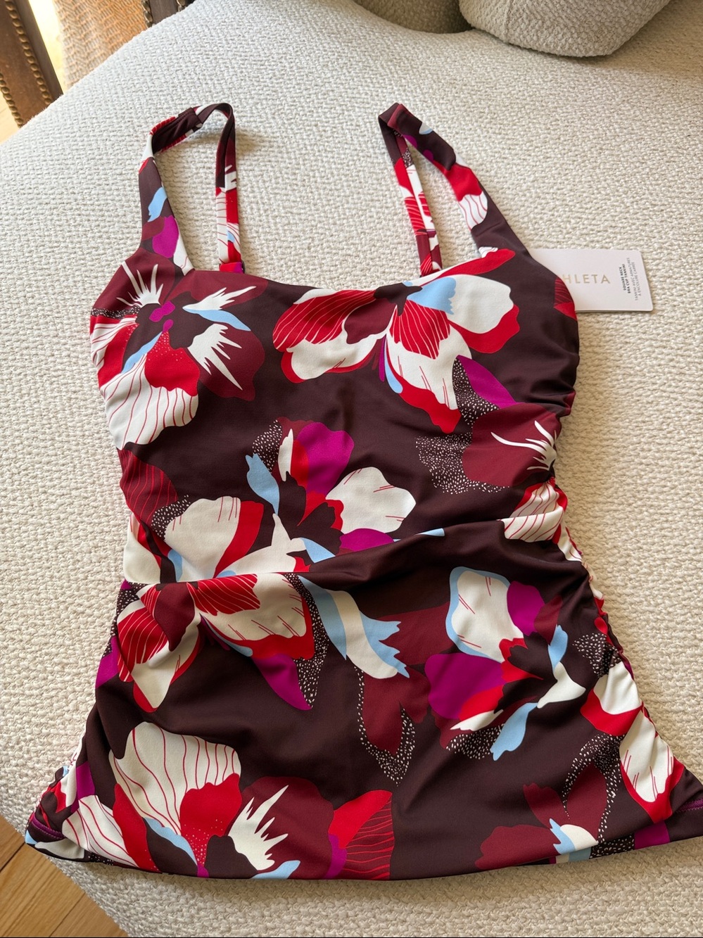 Athleta Burgundy Floral Tankini with Matching Swim Shorts NWT 34D / 34DD -XXS - Picture 2 of 11